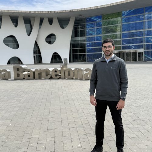 Marc Montenegro in front of the Fira in Barcelona.