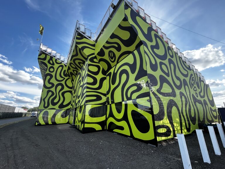Large-scale event branding at Landostand Silverstone